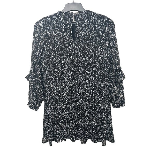 Zara Basic Black & White Floral Pleated Mini Dress Long Sleeves XS - Picture 4 of 15